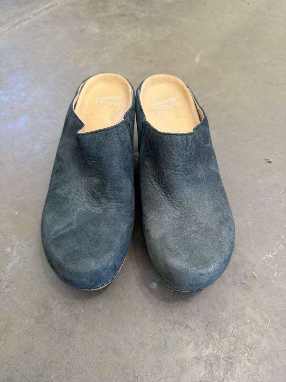 Dansko Navy Blue Leather Closed-Back Clogs